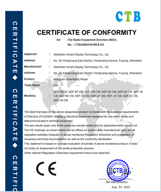 China Shenzhen Smart Display Technology Co.,Ltd zertifizierungen